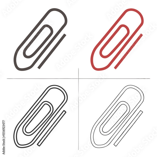 Paperclip set dark gray red outline office supply stationery