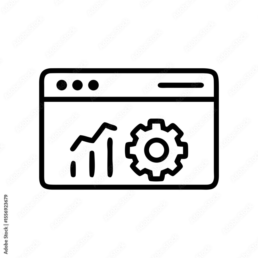 Analytics Dashboard Icon with Gear and Chart in Outline Style Analytics Dashboard Icon with Gear and Chart in Outline Style