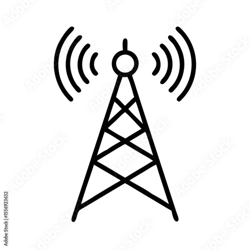 Radio Transmission Tower with Signal Waves Line Icon