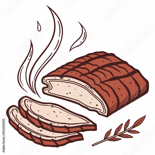 Smoked brisket sliced with steam and herb sprig meat food