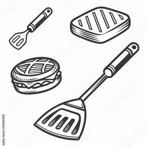 Grilling tools and food icons spatula barbecue