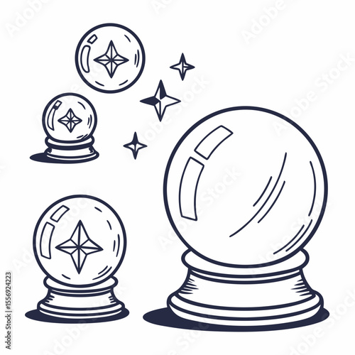 Crystal balls with star symbols and sparkling stars fortune telling divination
