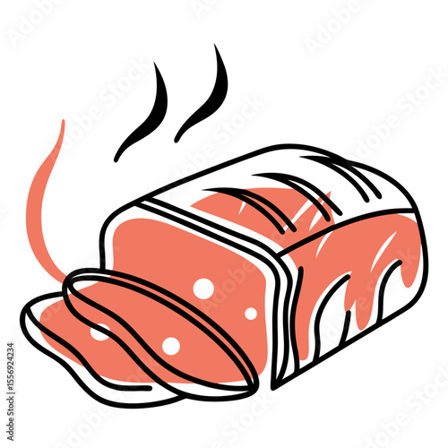 Sliced smoked meat with steam and white background brisket food