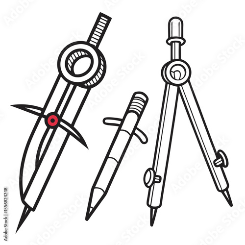 Drawing compasses and pencil tool icons drafting tool geometry