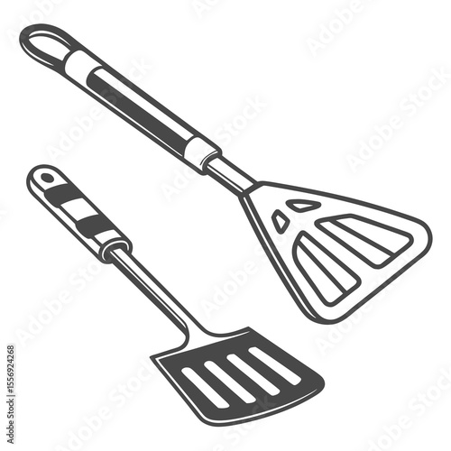 Two grilling spatulas with slotted heads and handles kitchen utensils cooking tools