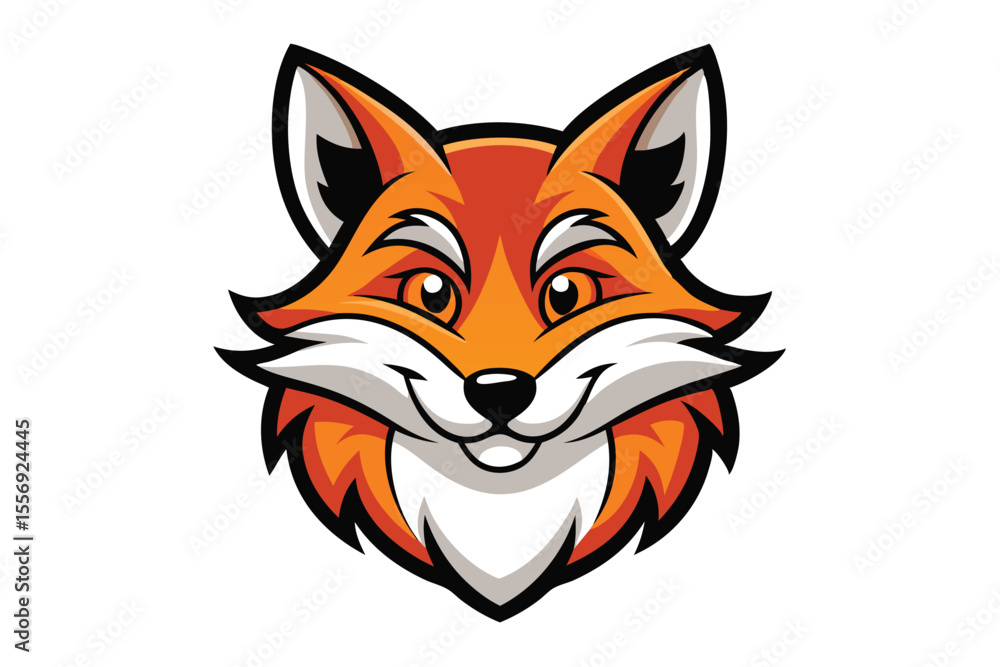 Fototapeta premium Smiling orange fox mascot head with sleek black outline shows friendly animal design