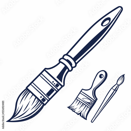 Dark blue paintbrushes on white background paint brush drawing