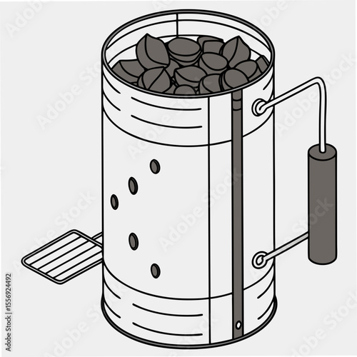 Barbecue charcoal chimney starter with briquettes grill