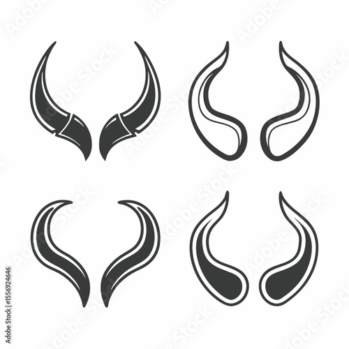 Four pairs of stylized devil horns icons icon set graphic design