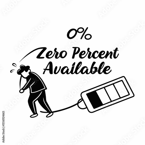Exhausted person pulling empty battery low power
