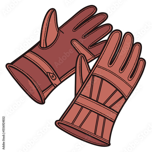 Two red leather gloves with stitching pair