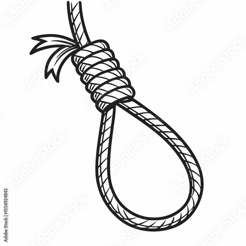 Black rope noose knot with loop and tail vector