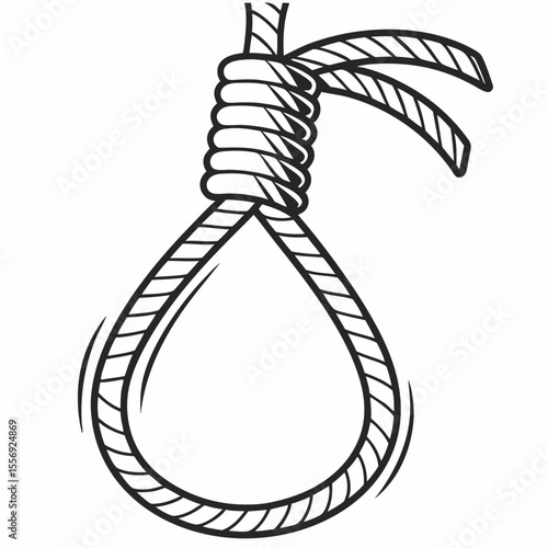 Black rope noose symbol with white background loop knot