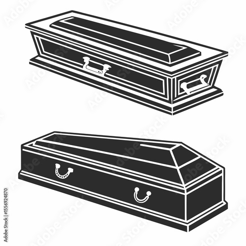 Dark coffins with handles on white background casket burial