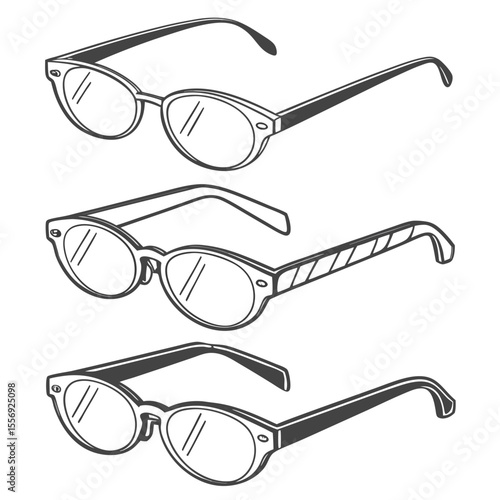 Three pairs of eyeglasses with thick frames spectacles reading glasses