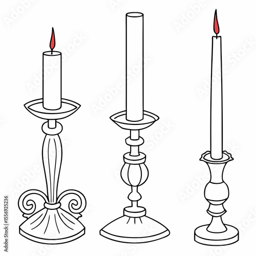 Ornate candle holders with burning flames candlestick light