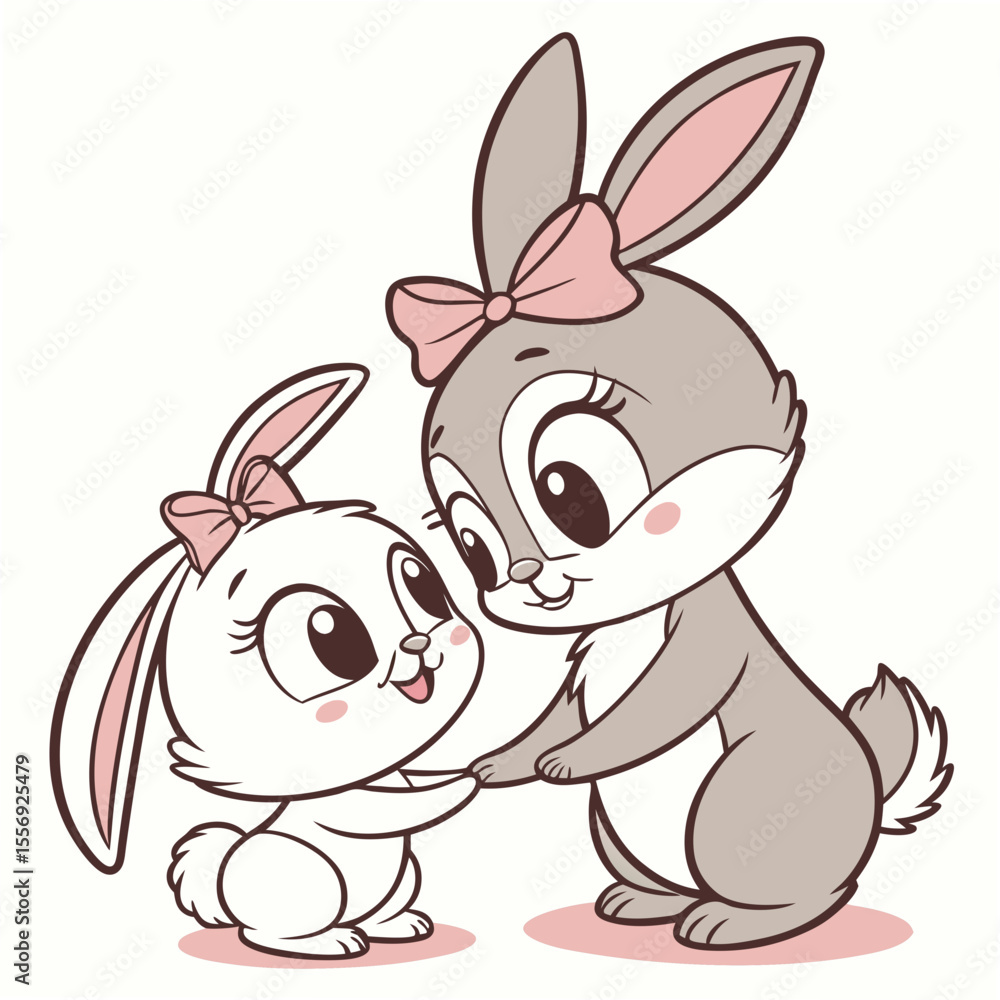 Two cute bunnies holding paws rabbits sisters Two cute bunnies holding paws rabbits sisters