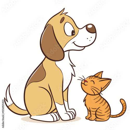Friendly dog and cat interaction cartoon friends cute