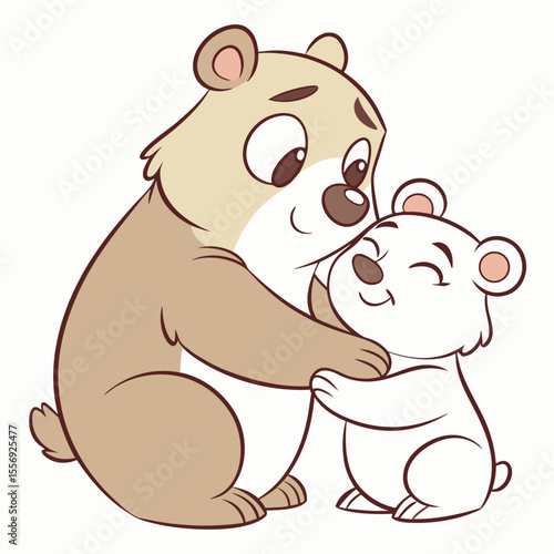 Two cartoon bears hugging tenderly cubs cuddling