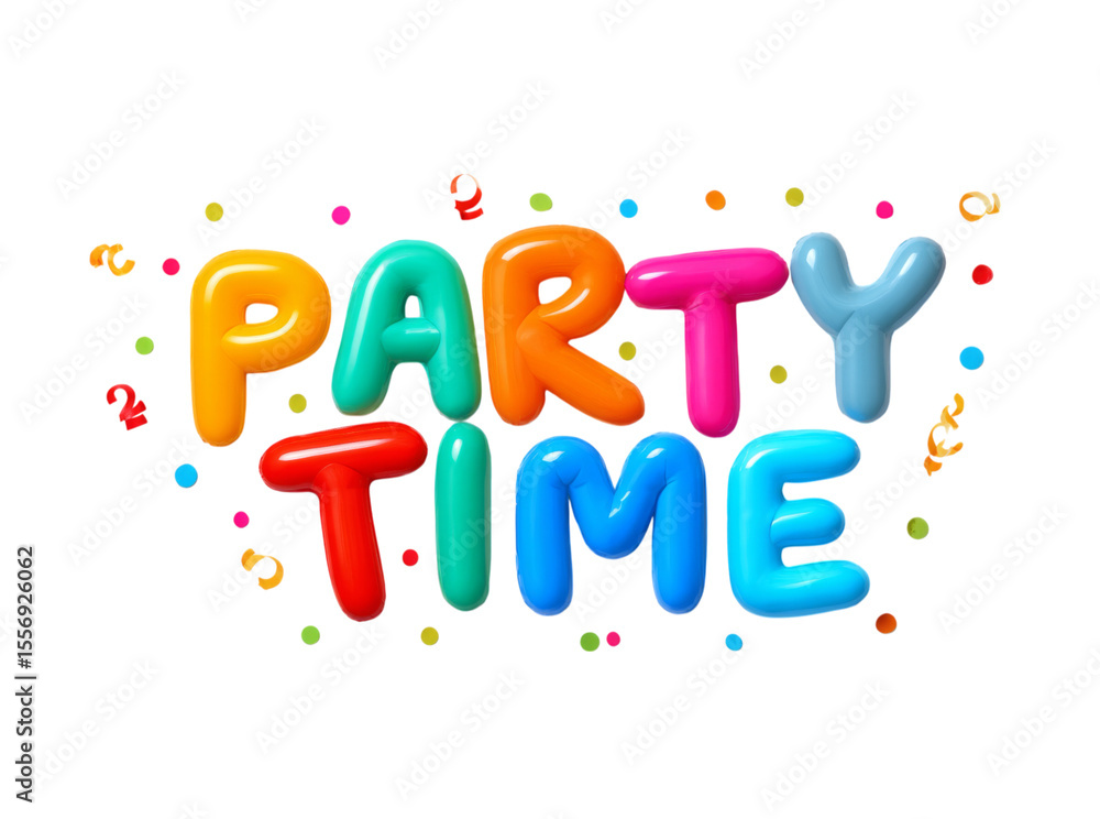 Fototapeta premium Colorful balloon letters party time celebration, Isolated On Transparent Background, Cut Out