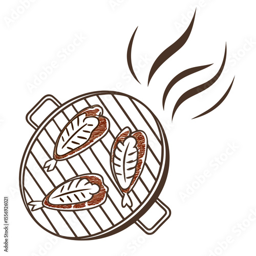 Brown chicken wings cooking on a grill with steam grilling barbecue
