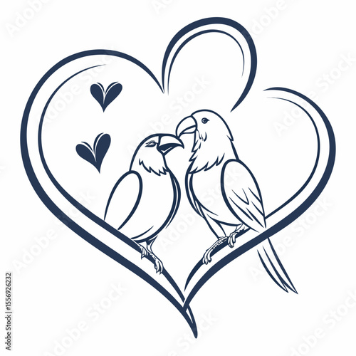 Two lovebirds perched within a heart symbol romance affection