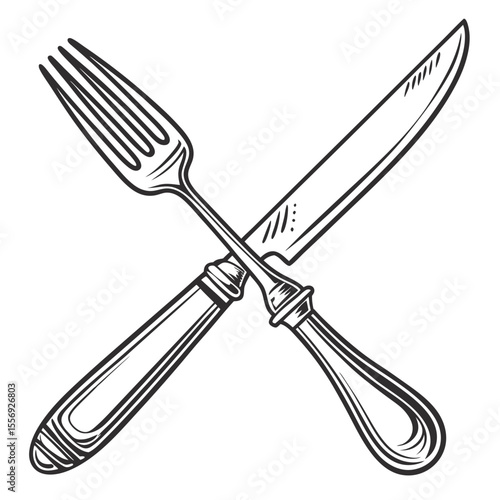 Crossed fork and knife illustration cutlery utensil