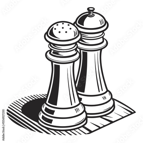 Black and white salt and pepper shakers on a white background salt shaker seasoning