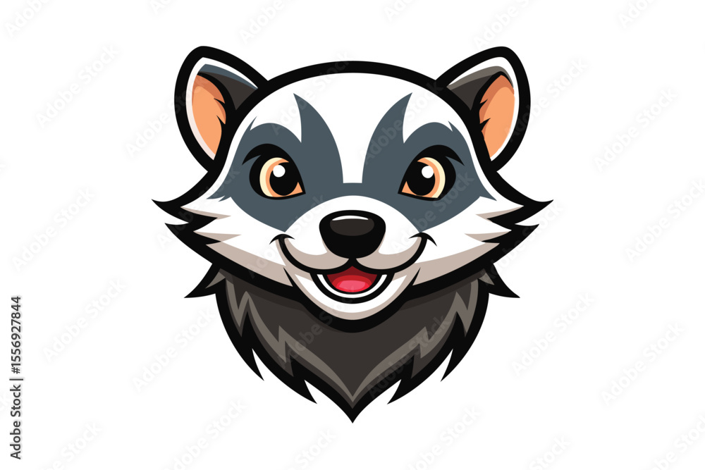 Smiling badger cartoon face shows its teeth with a charming and joyful appearance Smiling badger cartoon face shows its teeth with a charming and joyful appearance