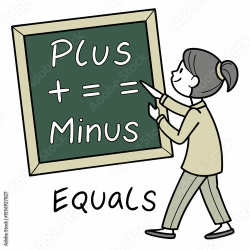 Girl teaching math symbols on a chalkboard vector