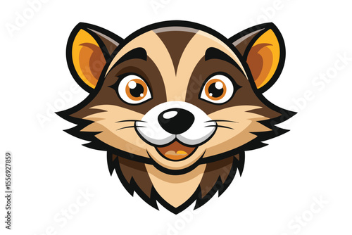 A cheerful brown raccoon with bright eyes and an expressive smile greets the viewer