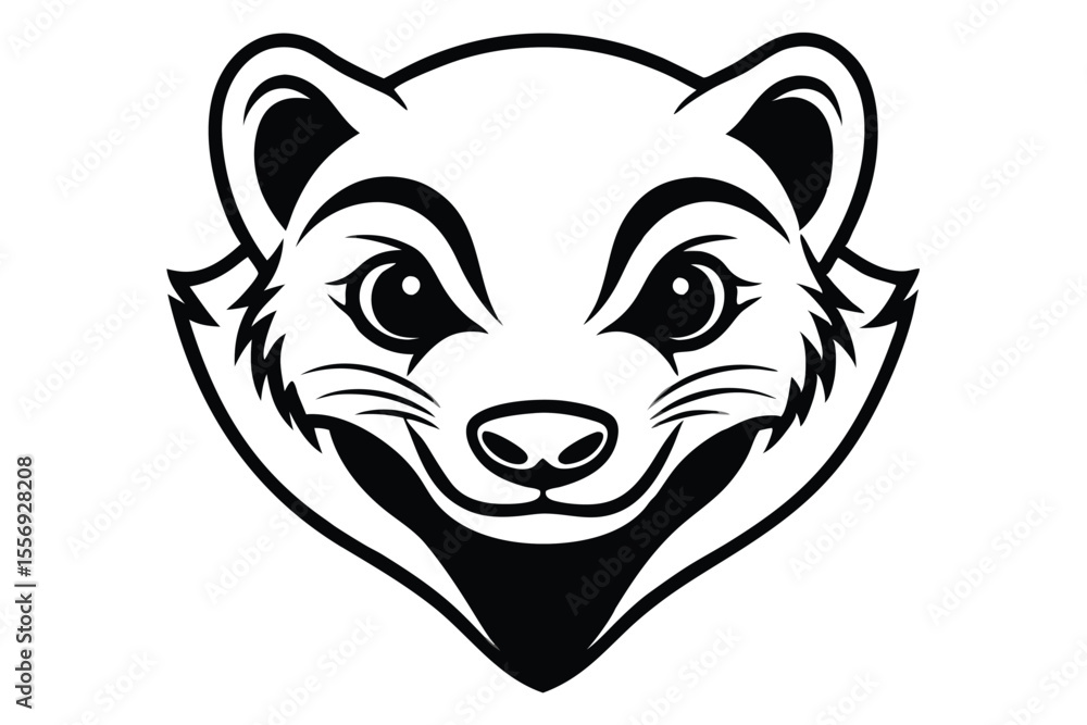 A stylized black and white wolverine face presents a fierce yet cute appearance A stylized black and white wolverine face presents a fierce yet cute appearance