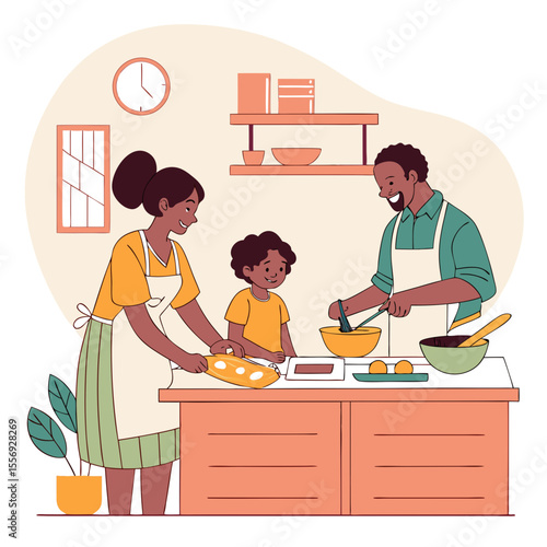 Family cooking together in the kitchen food preparation father
