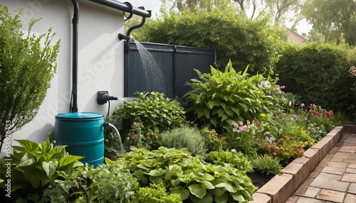 Rainwater harvesting system watering garden