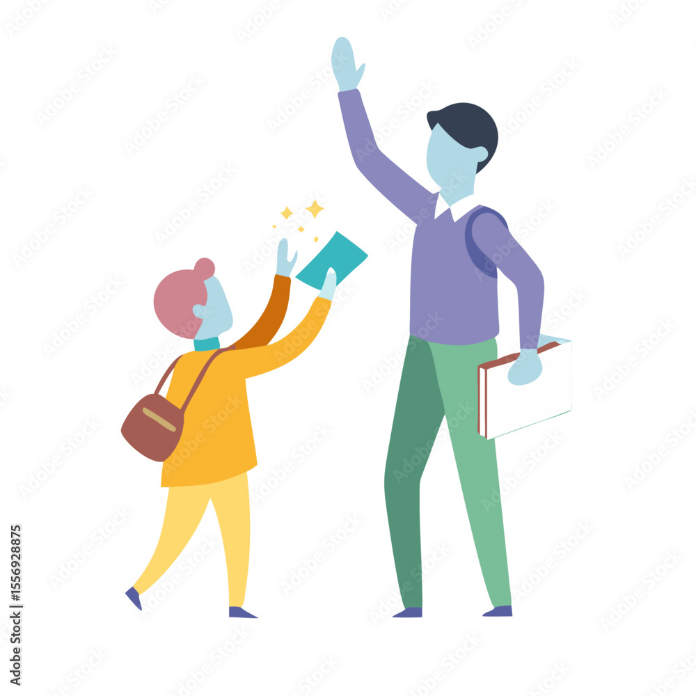 Teacher and student high five illustration education success Teacher and student high five illustration education success
