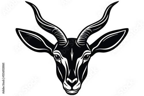 Majestic antelope head faces right in bold black line art against a white background