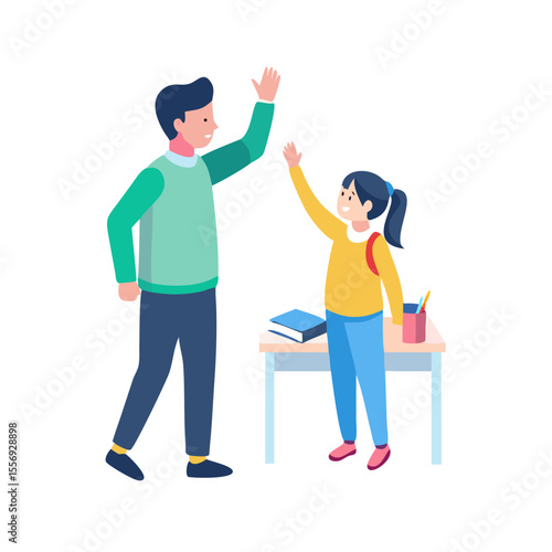 Teacher and student high five illustration classroom education