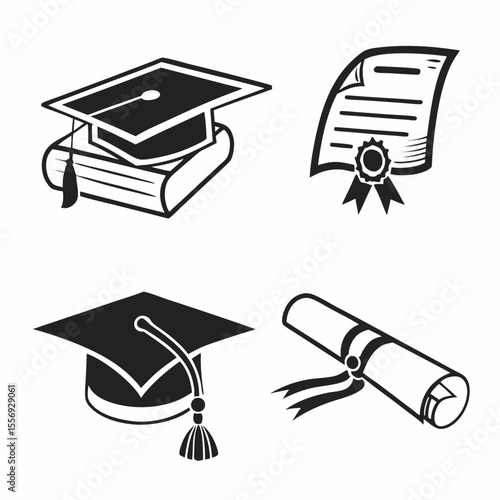 Graduation caps and diplomas icons certificate academic achievement