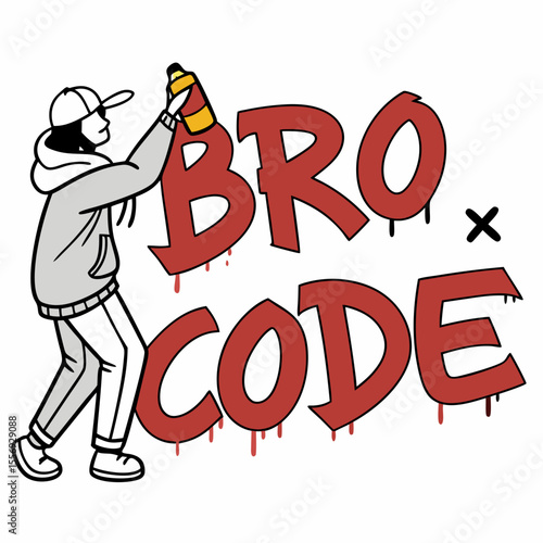 Graffiti artist spraying red bro code lettering spray paint