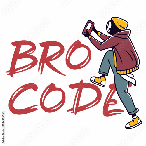 Graffiti style bro code lettering with character urban