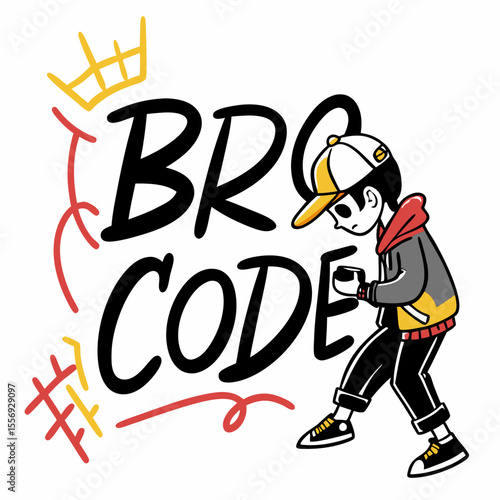 Graffiti style bro code lettering with character hip hop