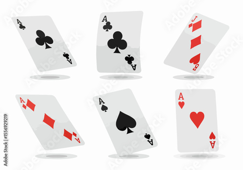 Scattered Floating Playing Cards - Aces and Jack of Diamonds in a Simple Vector Illustration