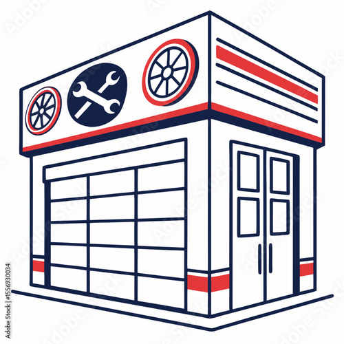 Garage building with wheels and tools automotive repair