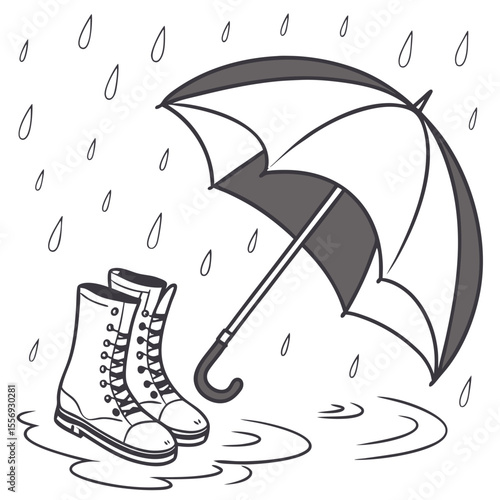 Rainy day boots and umbrella puddles weather