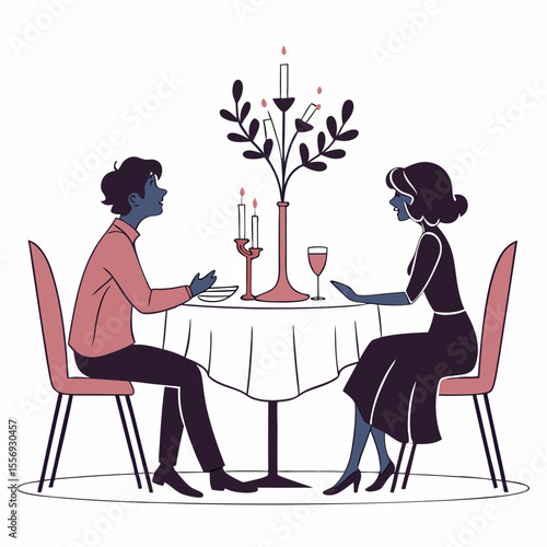 Couple enjoying romantic candlelit dinner candlelight table
