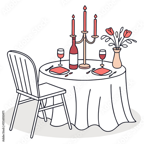 Romantic dinner table setting with wine and candles vector