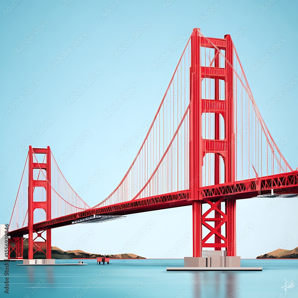 Fototapeta premium Golden Gate Bridge minimalist artistic rendition