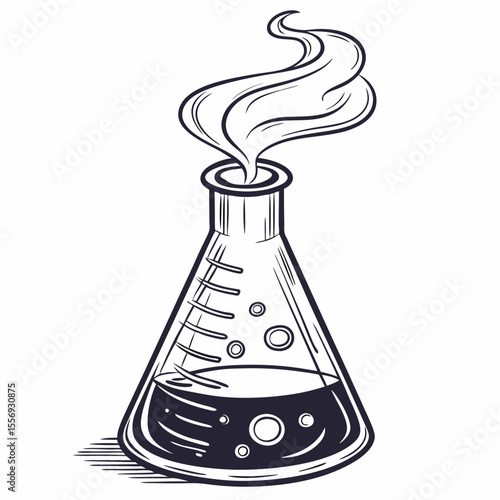 Flask with bubbling liquid and swirling vapor science laboratory