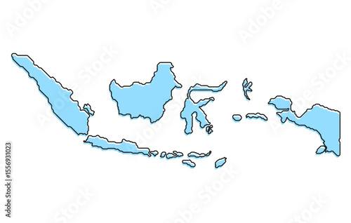A simple stylized map of the country of Indonesia