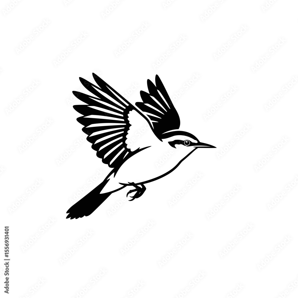 Obraz premium Stylized black and white bird in flight illustration silhouette